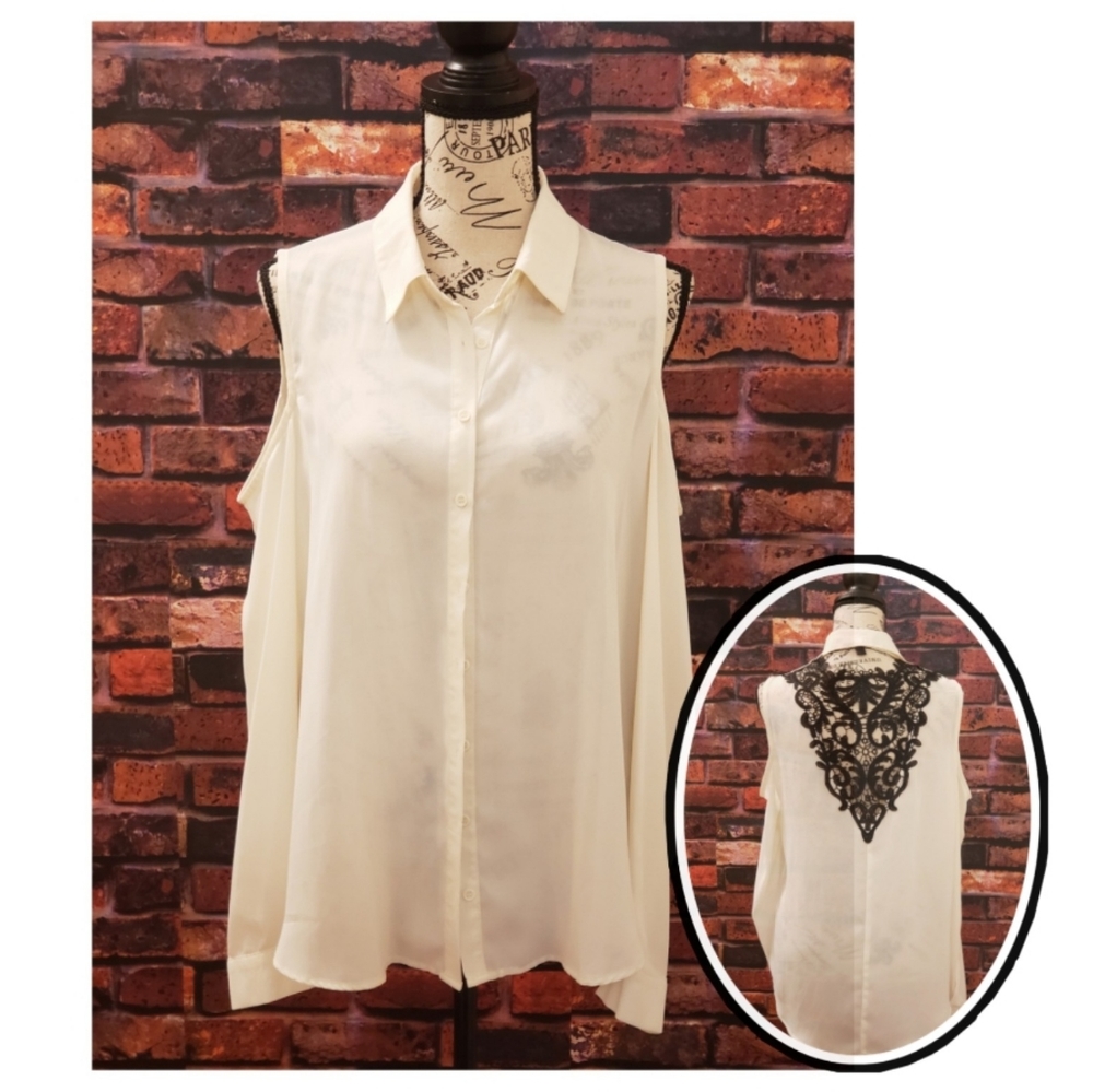 Material Girl button down cold shoulder top